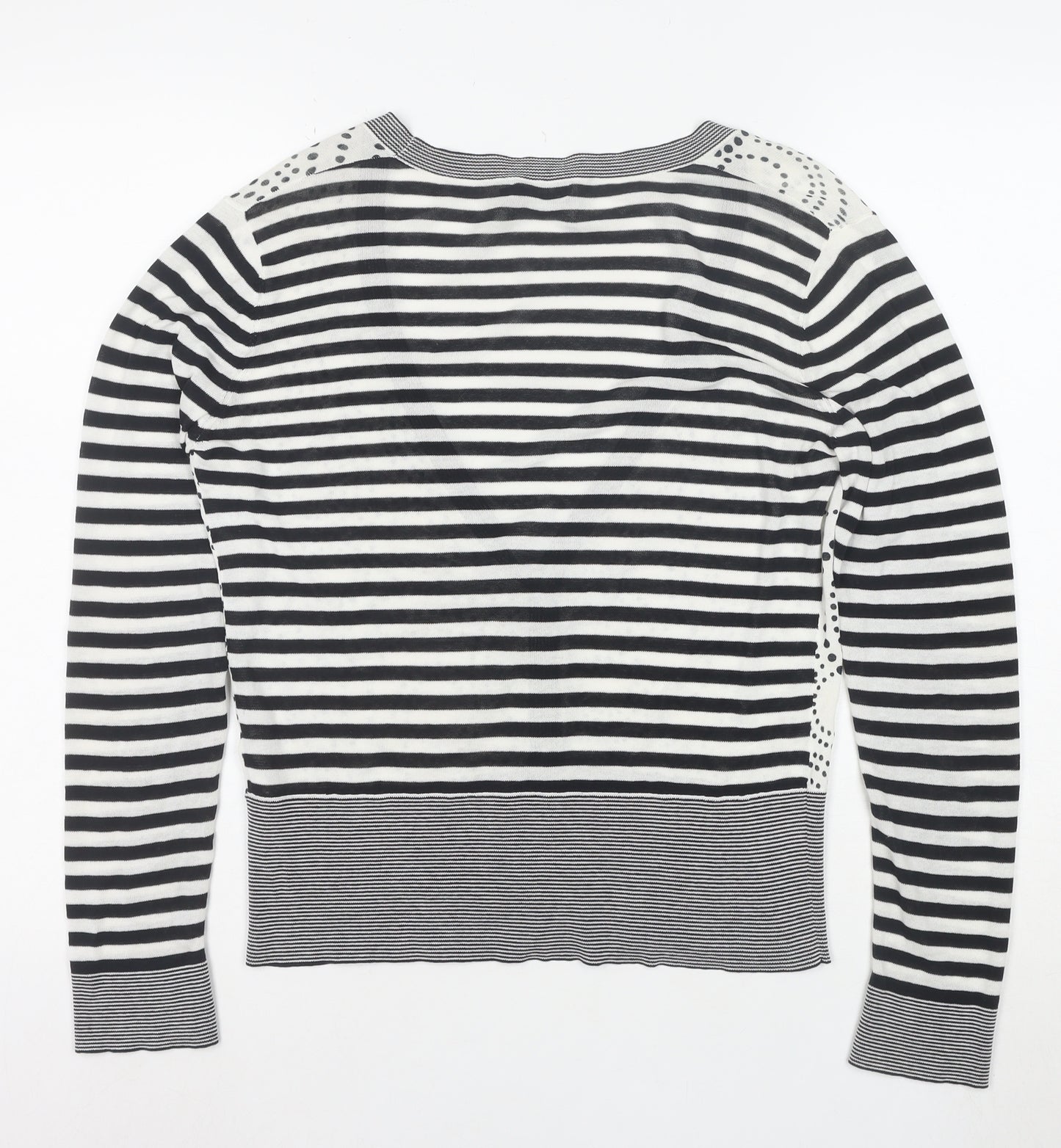 Linea Women’s Black White Striped V-Neck Button Cardigan M Cotton