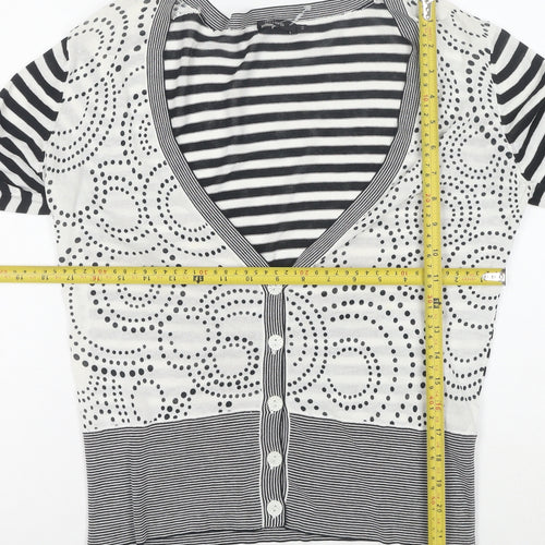 Linea Women’s Black White Striped V-Neck Button Cardigan M Cotton