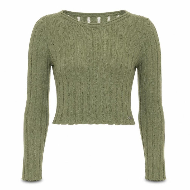 Pull&Bear Teens Green Cropped Knit Long Sleeve T-Shirt XS