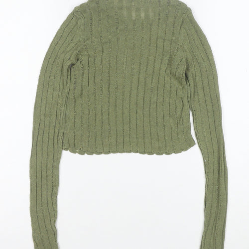 Pull&Bear Teens Green Cropped Knit Long Sleeve T-Shirt XS