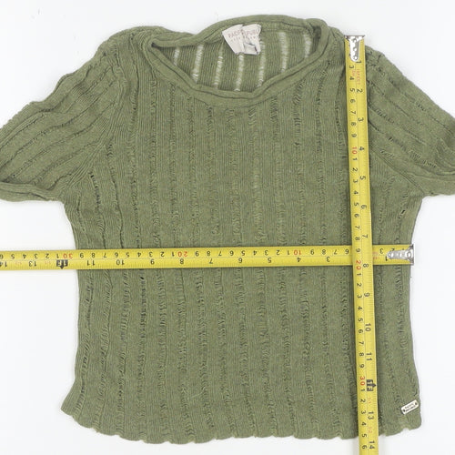 Pull&Bear Teens Green Cropped Knit Long Sleeve T-Shirt XS