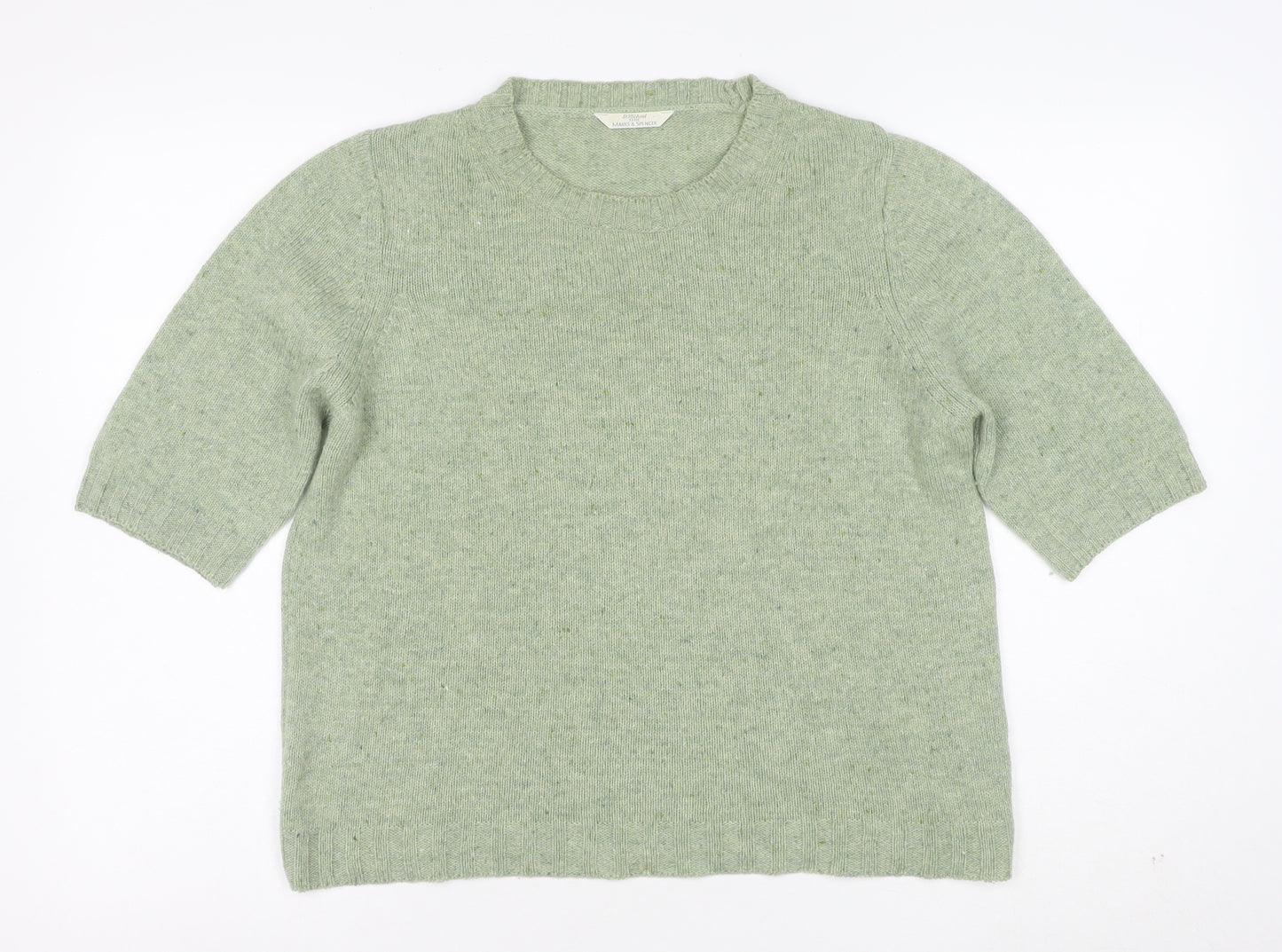 Marks and Spencer Women’s Green Wool Blend Crew Neck Jumper UK 16