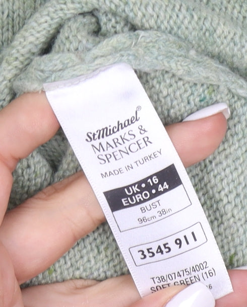 Marks and Spencer Women’s Green Wool Blend Crew Neck Jumper UK 16