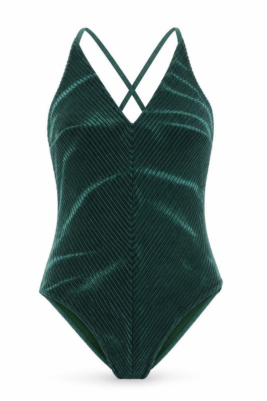 Front view of Luna Women Green One Piece Swimsuit, size 14, Adjustable Straps Nylon