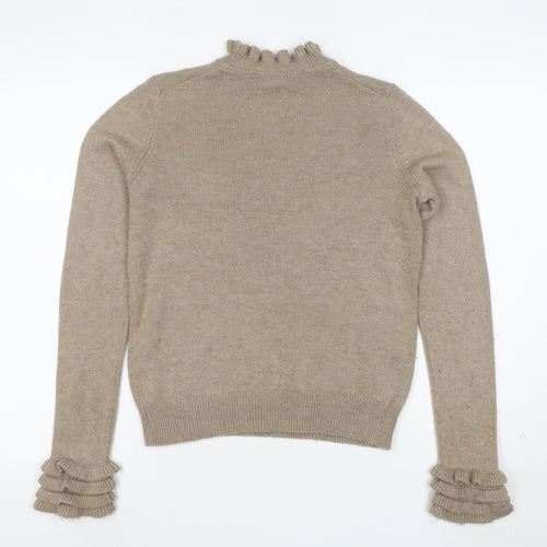 Boden Women’s Beige High Neck Ruffle Wool Blend Jumper XS