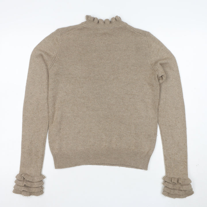 Boden Women’s Beige High Neck Ruffle Wool Blend Jumper XS