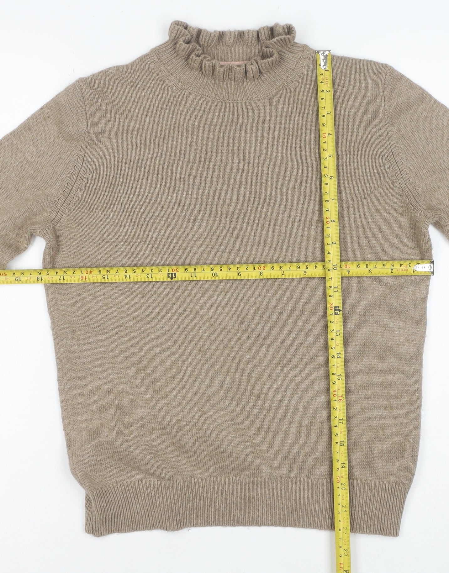 Boden Women’s Beige High Neck Ruffle Wool Blend Jumper XS