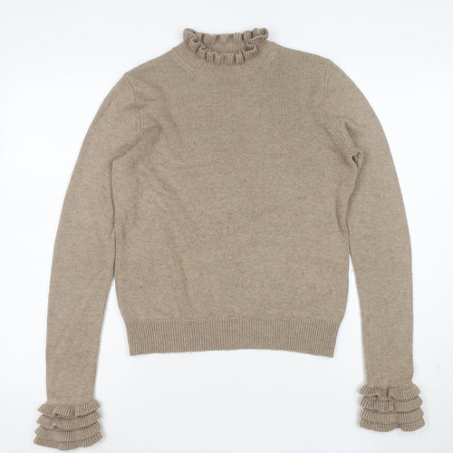 Boden Women’s Beige High Neck Ruffle Wool Blend Jumper XS