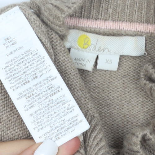 Boden Women’s Beige High Neck Ruffle Wool Blend Jumper XS