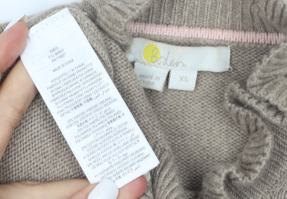 Boden Women’s Beige High Neck Ruffle Wool Blend Jumper XS