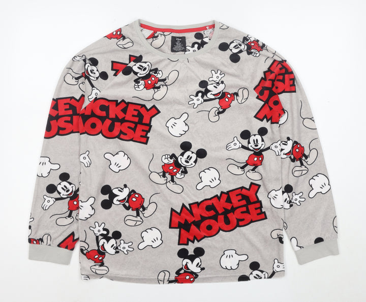 Disney Women's Grey Mickey Mouse Long Sleeve Fleece Nightshirt S