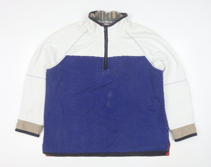 Fat Face Men Blue Cotton Half Zip Pullover Sweatshirt Size M