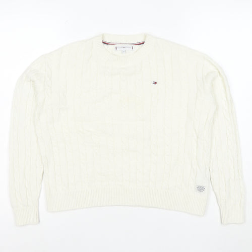 Tommy Hilfiger Girls Ivory Cable Knit Wool Blend Jumper Size 164