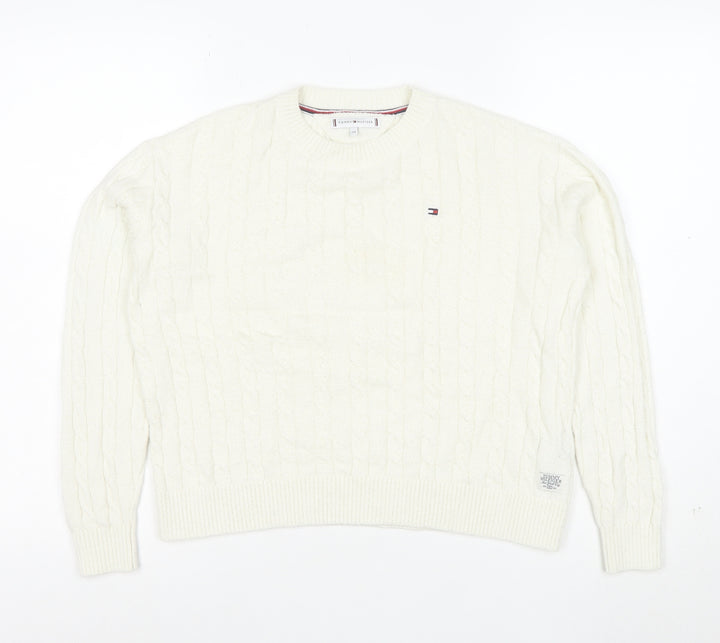 Tommy Hilfiger Girls Ivory Cable Knit Wool Blend Jumper Size 164