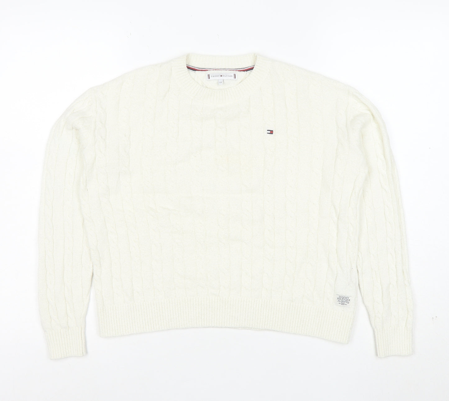 Tommy Hilfiger Girls Ivory Cable Knit Wool Blend Jumper Size 164