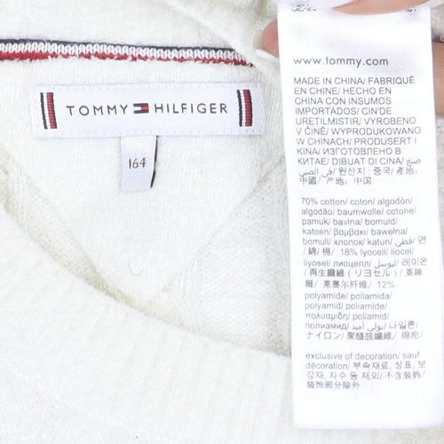 Tommy Hilfiger Girls Ivory Cable Knit Wool Blend Jumper Size 164