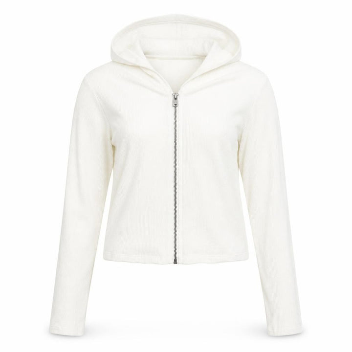 Hollister Women's White Full Zip Hoodie Medium Waffle Knit Cotton Blend