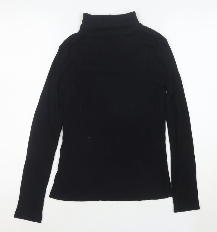River Island Women's Black Roll Neck Long Sleeve Cotton Top Size 10
