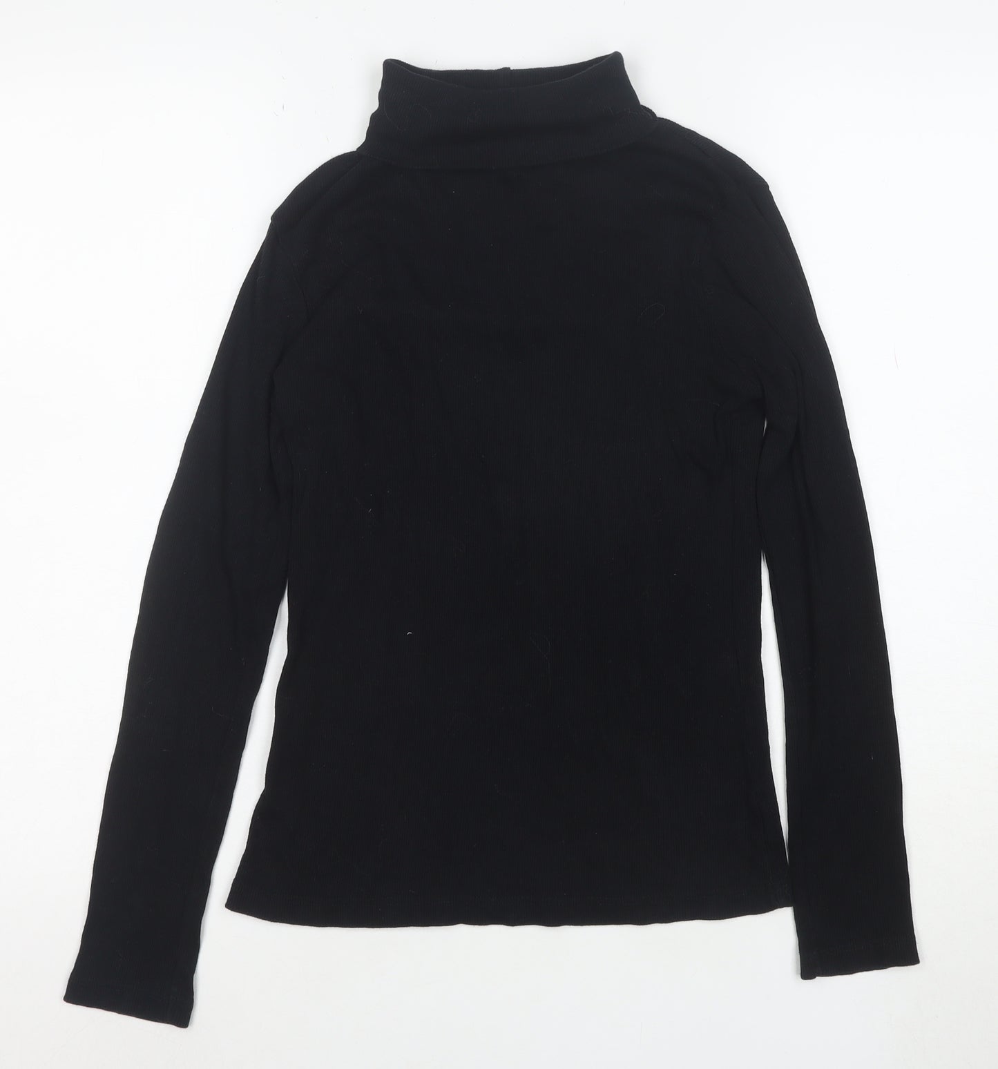 River Island Women's Black Roll Neck Long Sleeve Cotton Top Size 10