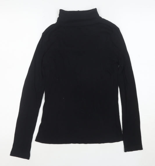 River Island Women's Black Roll Neck Long Sleeve Cotton Top Size 10