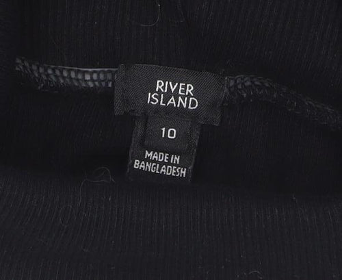River Island Women's Black Roll Neck Long Sleeve Cotton Top Size 10
