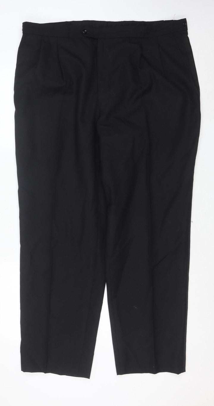 Berwin & Berwin Men's Black 42W Wool Pleated Dress Trousers