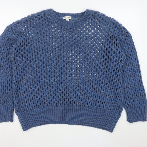 Topshop Women’s Blue Open-Knit Acrylic Pullover Jumper Size S UK 8-10