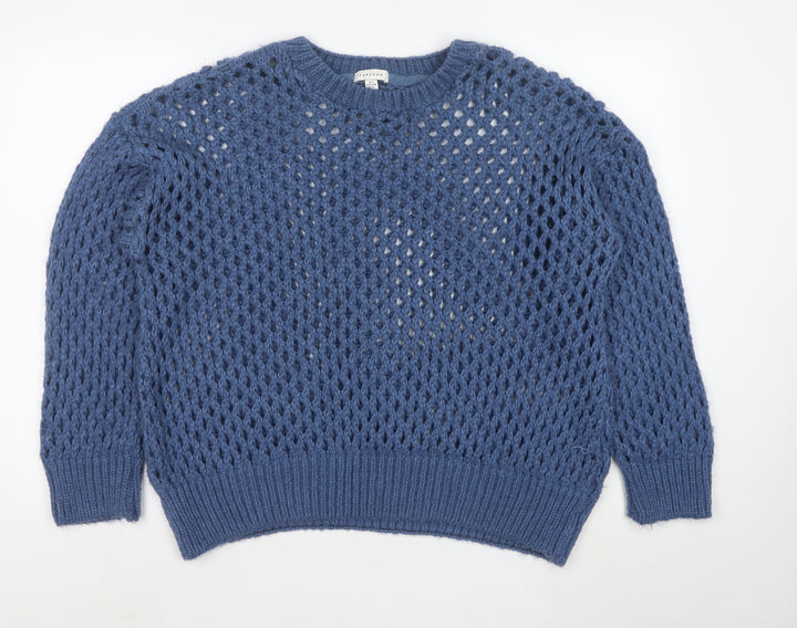 Topshop Women’s Blue Open-Knit Acrylic Pullover Jumper Size S UK 8-10