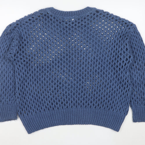 Topshop Women’s Blue Open-Knit Acrylic Pullover Jumper Size S UK 8-10