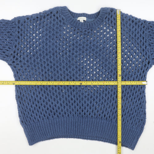 Topshop Women’s Blue Open-Knit Acrylic Pullover Jumper Size S UK 8-10