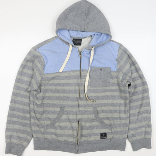 Billabong Men's Grey Striped Full Zip Hoodie Size S