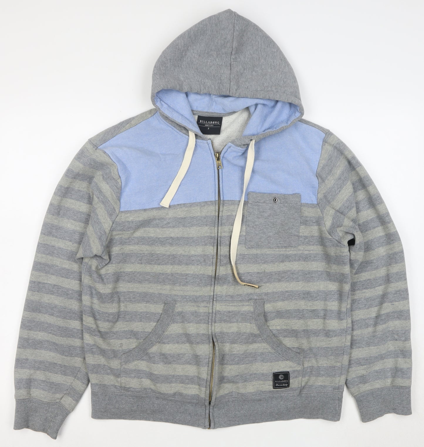 Billabong Men's Grey Striped Full Zip Hoodie Size S