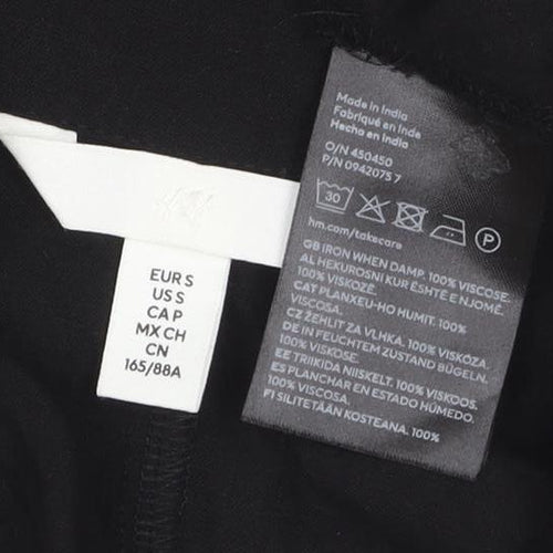 H&M Women Black Viscose Midi Dress Short Sleeve Fit & Flare Size 10