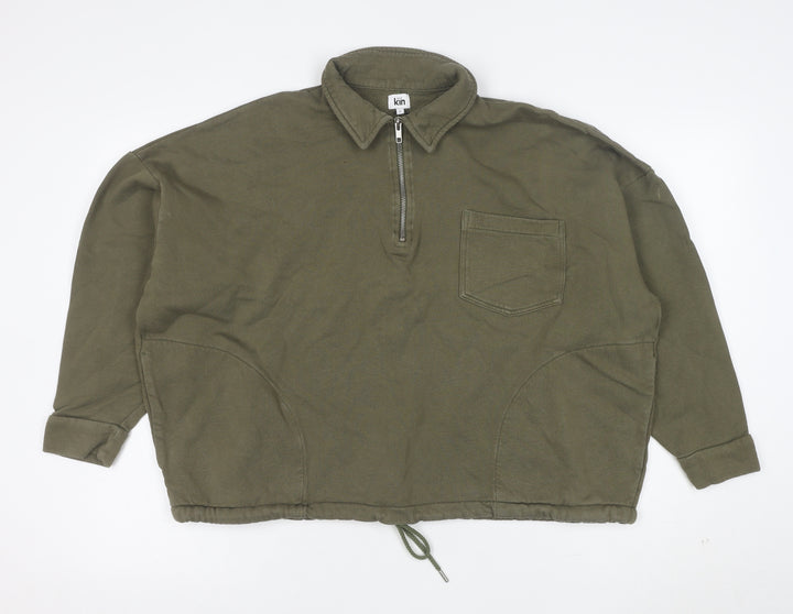 Kin Women’s Khaki Green 1/2 Zip Cotton Sweatshirt Size L