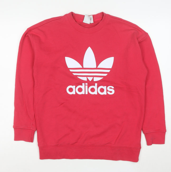 Adidas Womens Red Crew Neck Pullover Sweatshirt XS UK 6
