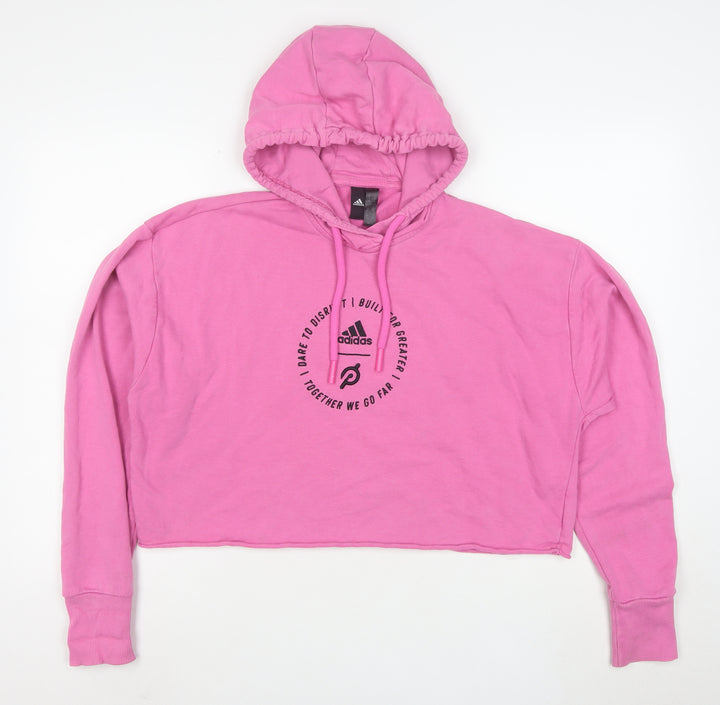 Adidas Women Pink Cropped Hoodie Size 12 Graphic Print Pullover