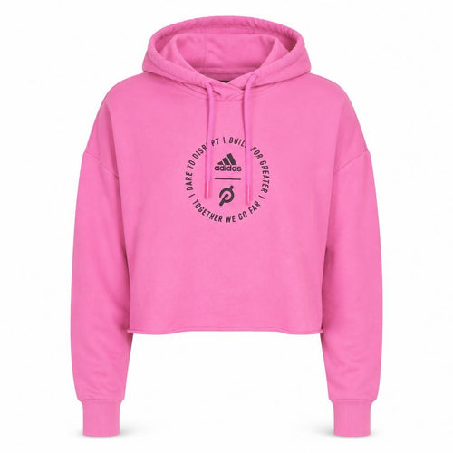 Adidas Women Pink Cropped Hoodie Size 12 Graphic Print Pullover