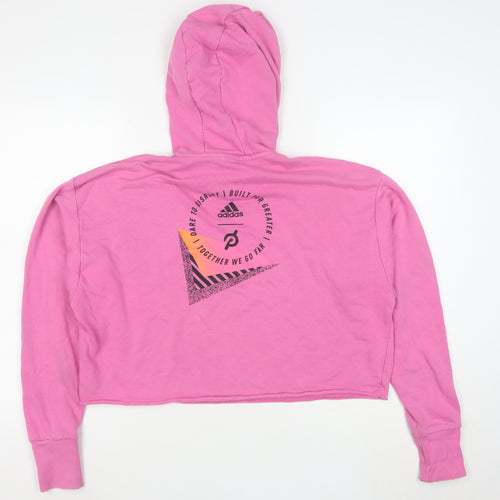 Adidas Women Pink Cropped Hoodie Size 12 Graphic Print Pullover