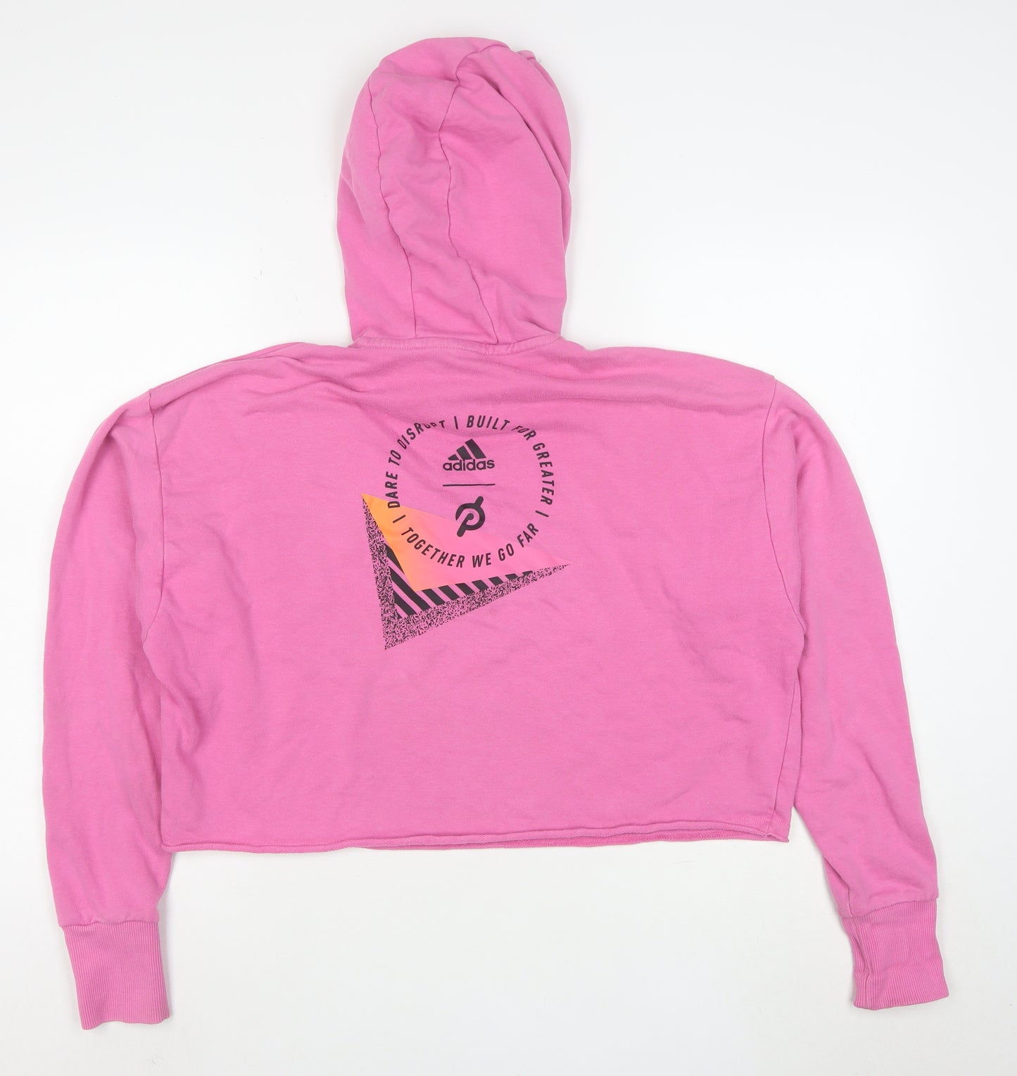 Adidas Women Pink Cropped Hoodie Size 12 Graphic Print Pullover