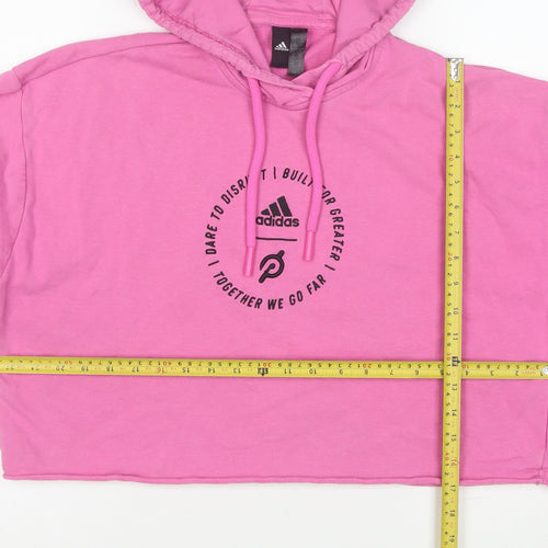 Adidas Women Pink Cropped Hoodie Size 12 Graphic Print Pullover