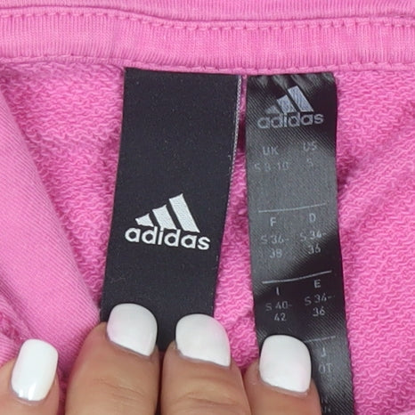 Adidas Women Pink Cropped Hoodie Size 12 Graphic Print Pullover