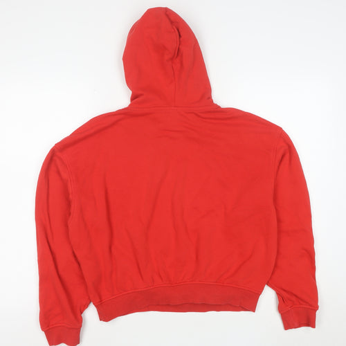 H&M Divided Red Pullover Hoodie Women M Lucky Me Print Cotton Blend