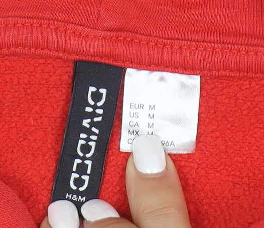 H&M Divided Red Pullover Hoodie Women M Lucky Me Print Cotton Blend
