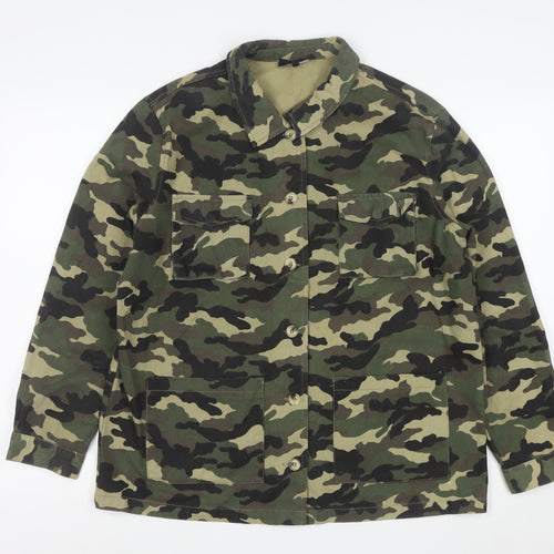 New Look Women Green Camo Military Jacket Size 14 Cotton