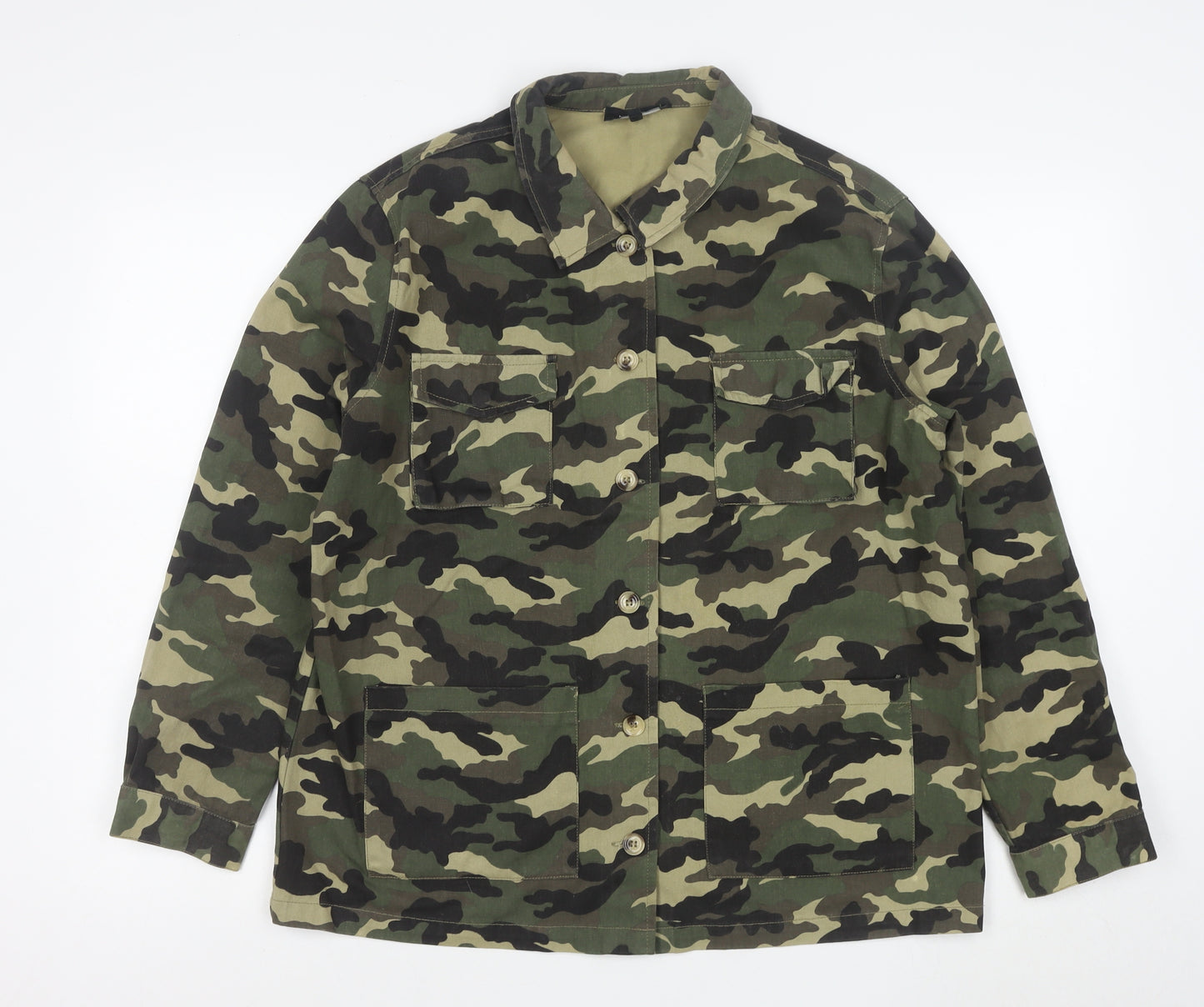 New Look Women Green Camo Military Jacket Size 14 Cotton