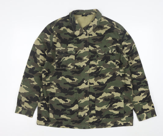 New Look Women Green Camo Military Jacket Size 14 Cotton