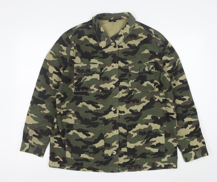 New Look Women Green Camo Military Jacket Size 14 Cotton