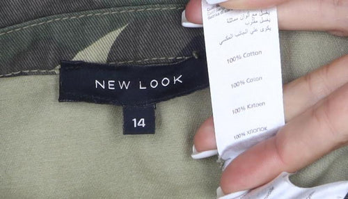 New Look Women Green Camo Military Jacket Size 14 Cotton
