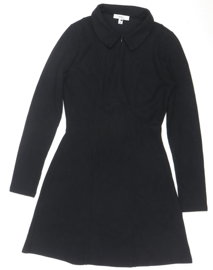 Marks and Spencer Womens Black Size 10 Fit & Flare Collared Dress