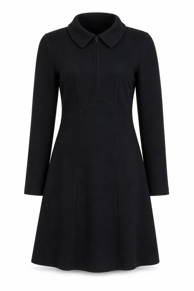 Front view of Marks & Spencer women’s black, size UK 10, fit & flare collared dress